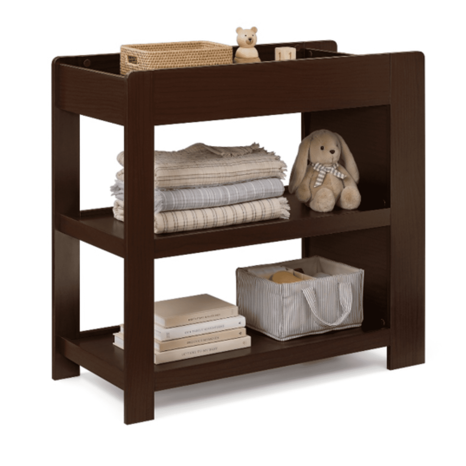Delta Children Emmie Changing Table with Bookcase Storage, Walnut