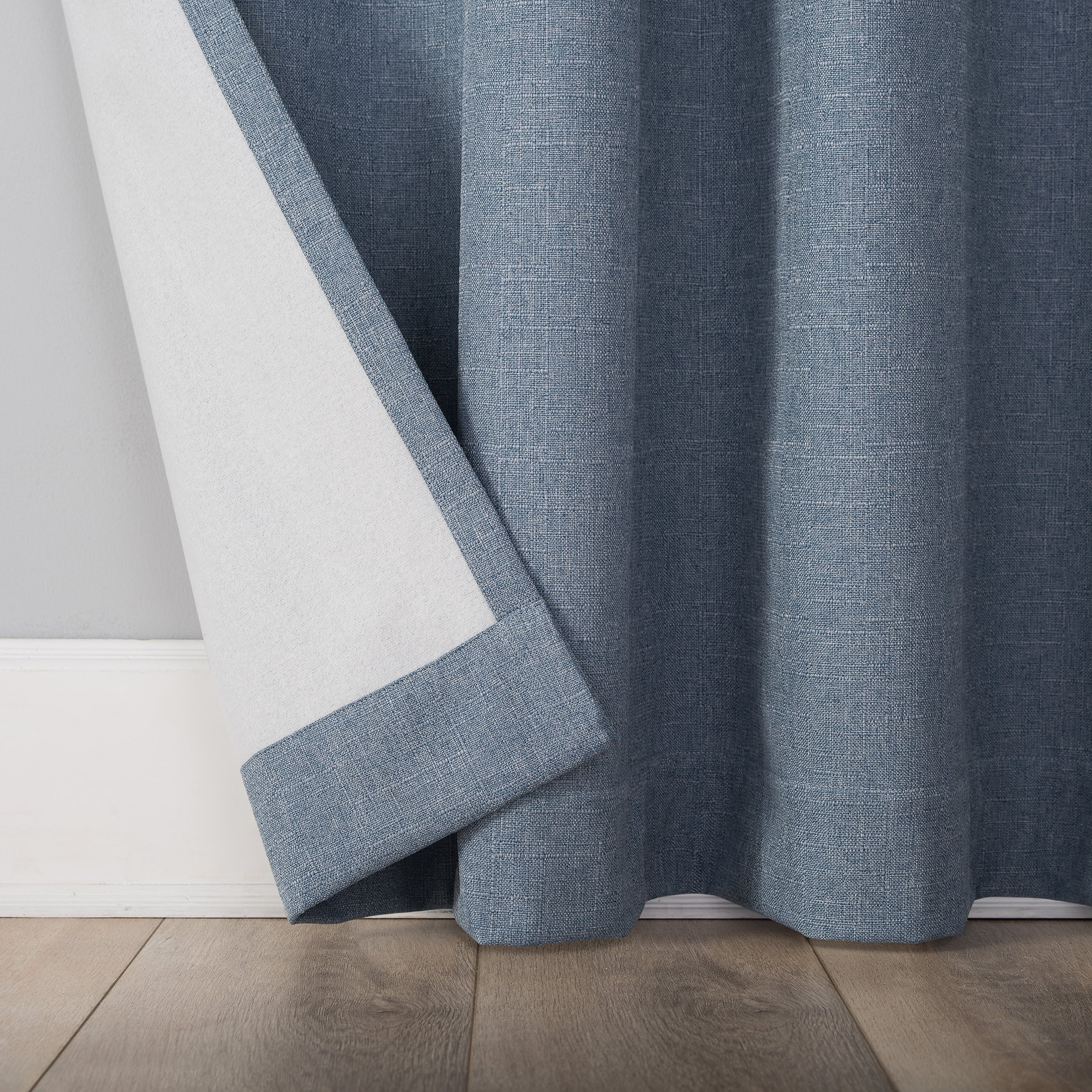 Sun Zero Channing Grid Texture Draft Shield Fleece Insulated 100% Blackout Grommet Curtain Panel, 50X84, Blue