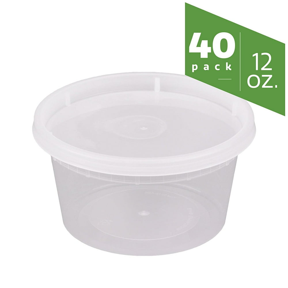 12 oz. Plastic Deli Food Storage Containers with Airtight Lids [40 Pack