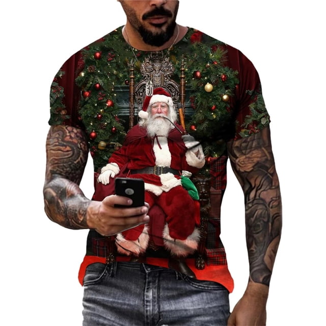 Camiseta con estampado de Papá Noel para hombre, ropa de moda para fiesta de año nuevo, camisetas de manga corta Harajuku con cuello redondo, camisetas de gran tamaño