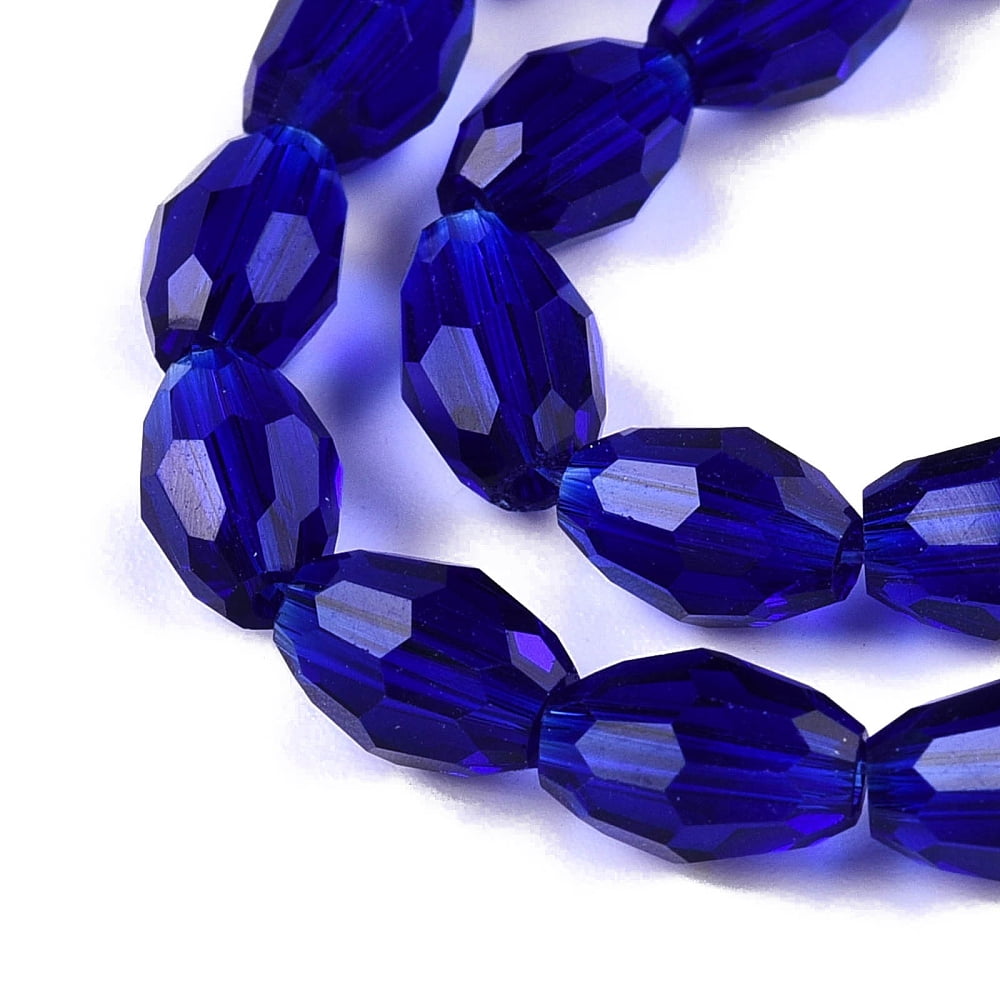 Transparent Glass Beads Strands Faceted Oval Dark Blue 8x5.5mm Hole: 1mm 70pcs/strand 22.2~22.64''(55.5~57.5cm)
