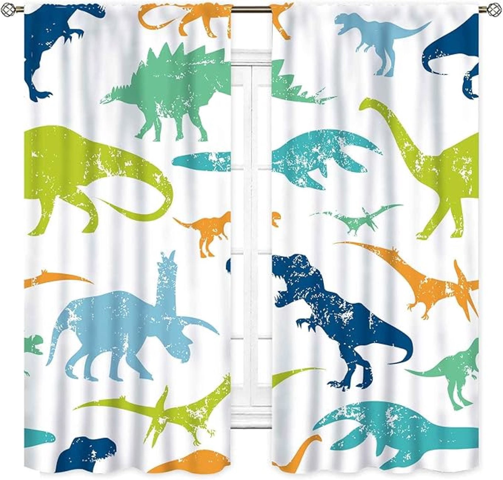 Dinosaur Curtains For Boys Room, Cartoon Dino Cute Animal Printed Baby Kids Room Decor Blackout Window Drapes Treatments For Children Nursery Bedroom Living Room 42"W x 96"L (Pack of 2)