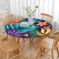 thumbnail image 3 of Colorful Tropical Leaf Pattern Round Fitted Tablecloth with Elastic Edge,Dining Table Cover Waterproof,Outdoor Round Tablecloth for Camping,Dining,Indoor and Outdoor, 3 of 7