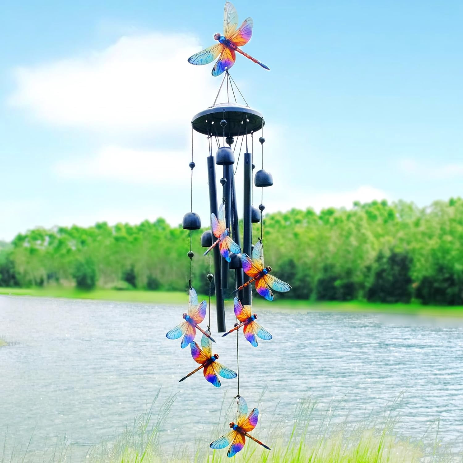Dragonfly Wind Chimes for Outside 38.2", Metal Outdoor Windchimes, Balcony Decor Gifts for Nature Lovers