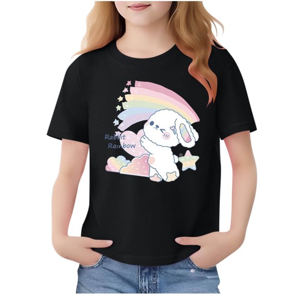 Short Sleeve Tshirts for Kids Girl Boy Summer Fall Crewneck Print Easter Cute Animal Bunny Tee Shirt Tops Child 2026 Clothing Fashion Country Concert Y2K