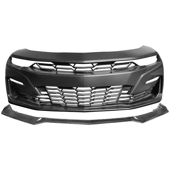 Ikon Motorsports Front Bumper Cover Compatible With 2019-2024 Chevy Camaro LT/LS/RS/SS SS Style Unpainted Front Bumper Conversion PP With CFL Front Lip ABS