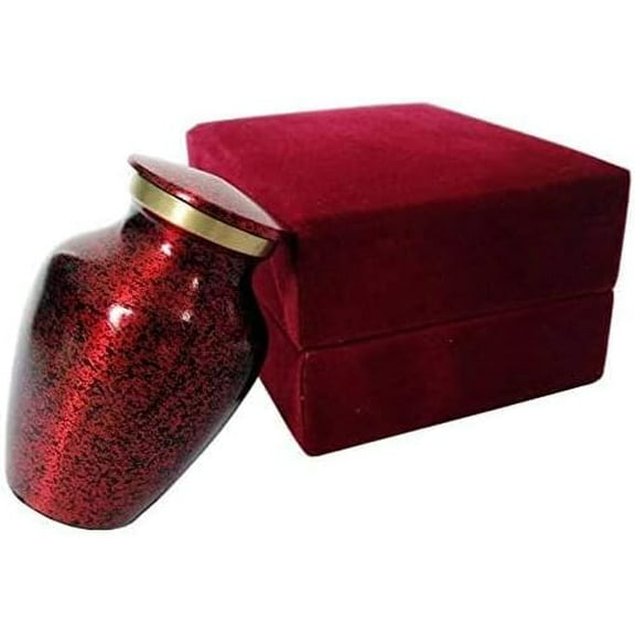 Mini Red Keepsake Urn for Human Ashes – Metal Cremation Token with Box
