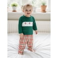thumbnail image 6 of Toddler Baby Girl Christmas Outfit Santa Claus Embroidery Crewneck Long Sleeve Pullover Sweatshirt and Plaid Pants 2Pcs Fall Winter Clothes Set, 6 of 8