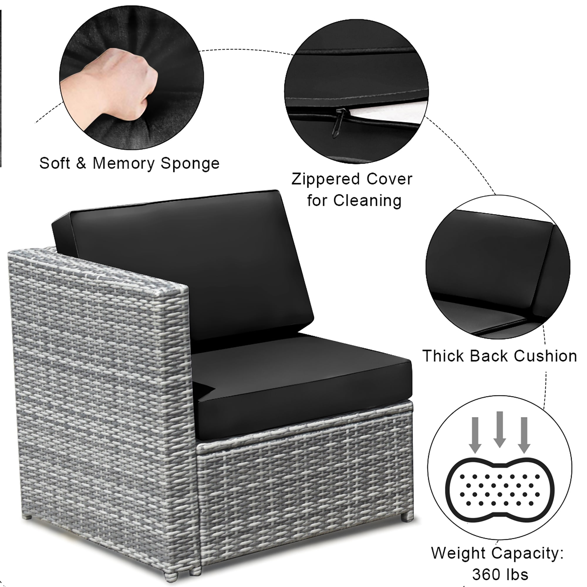 Costway 8 Pcs Wicker Rattan Sectional Patio Furniture Set with Storage Table, Black