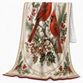 thumbnail image 2 of Cardinal Pair With Holly And Ornate Border, Soft Flannel Blanket with Vintage Holiday Illustration Print, Housewarming Gift and Home Decor for Bedroom and Living Room, 2 of 7