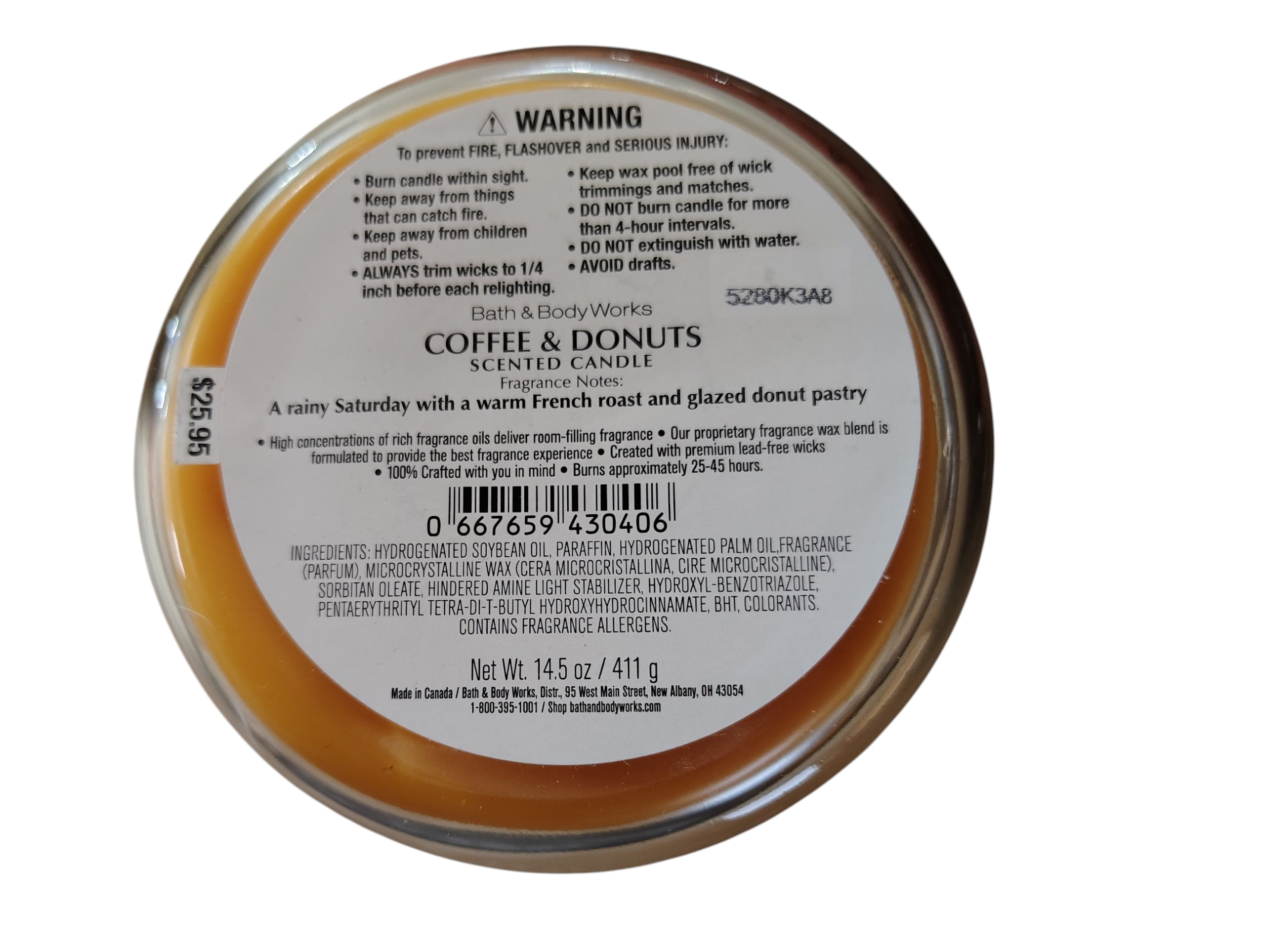Bath & Body Works Coffee & Donuts 3 Wick Scented Candle