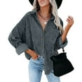 thumbnail image 4 of Gray Womens Tops Womens Corduroy Button Down Shirt Oversized Blouses Tops Long Sleeve Casual Warm Jacket with Pockets Shirts for Women, 4 of 5