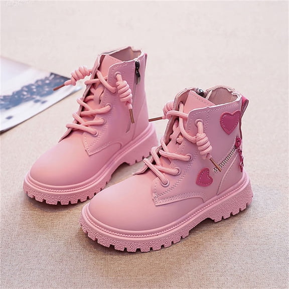 BRGZLK Toddler Girls Ankle Boots Fall Winter Cute Heart Decor Lace Up PU Leather Riding Short Booties with Side Zipper Fashion Casual Outdoor Ankle Boots Pink 13 Little Kids
