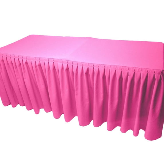 6' Fitted Polyester Double Pleated Table Skirting Cover w/Top Topper 21 COLORS", (Color: Pink)