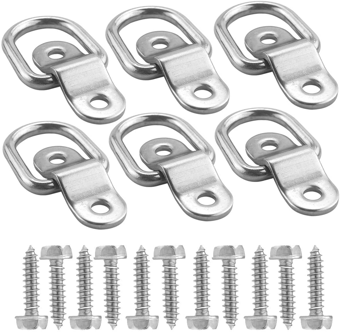 6 Pack D Ring Tie Downs Anchor ， 1/4 Heavy Duty Stainless Steel D Rings Anchor Lashing Ring