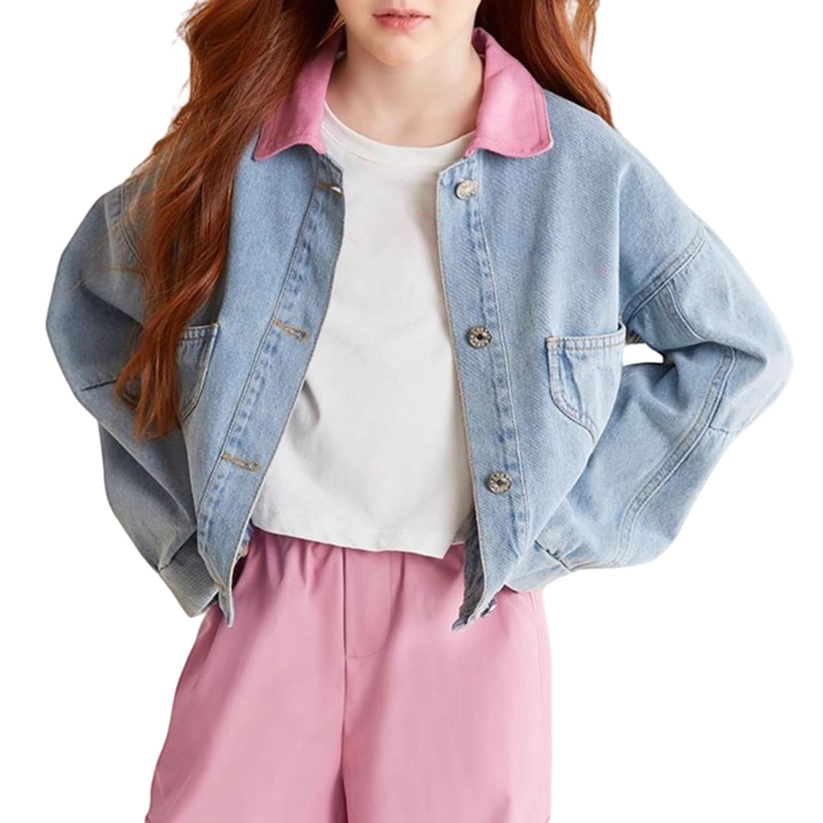 Otqutp Kids Retro Denim Jacket Loose Fit Button Up Casual Jean Coat Loose Fit Outdoor Hiking Outerwear Fashion Y2K Streetwear Jacket