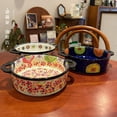 thumbnail image 3 of 880ML Round Double Ear Vintage Baking Pan Multifunctional Oven Casserole Ceramic Baking Pan, 3 of 4