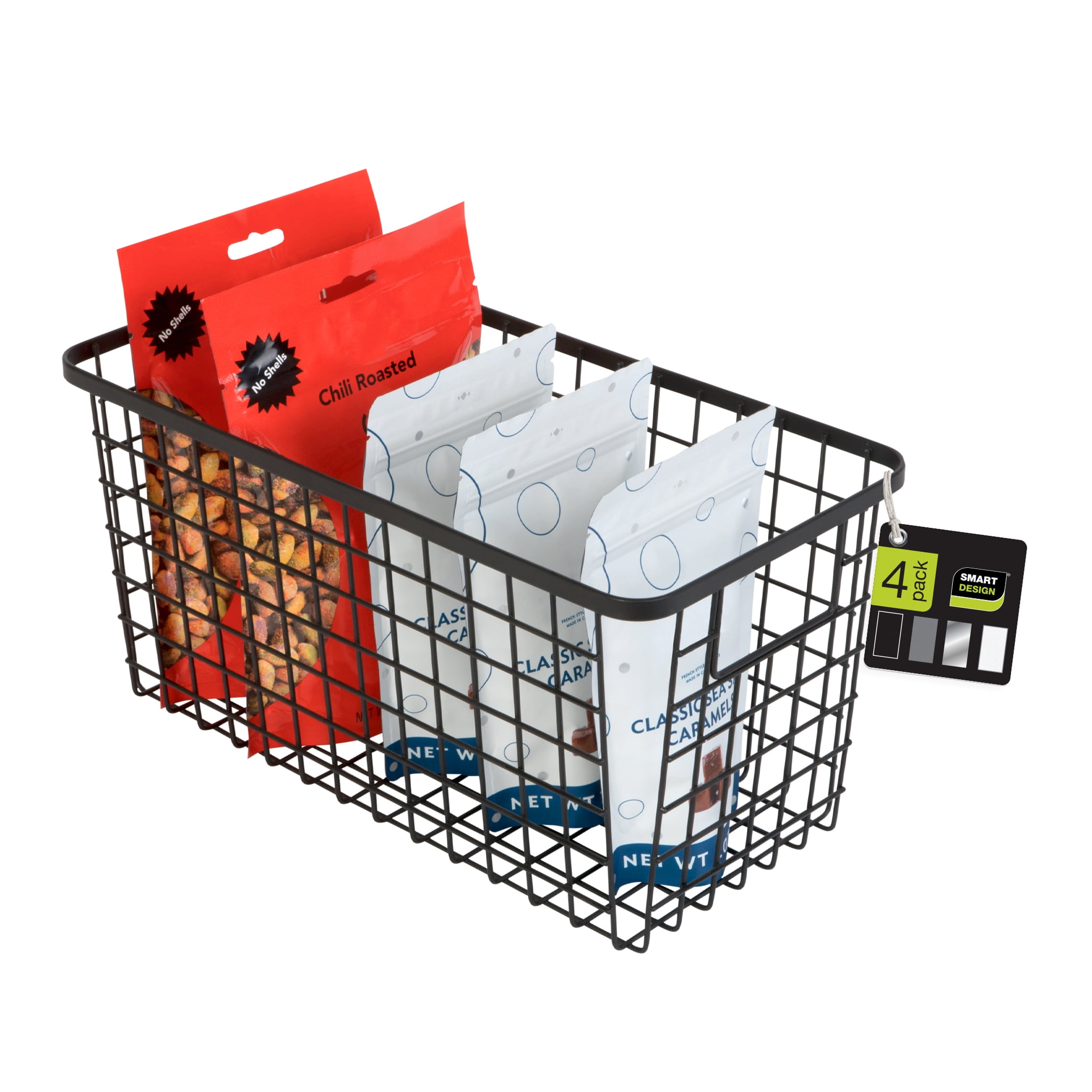 Smart Design Nestable Basket Set - 6 x 6 x 12 inch - Set of 4 - Black