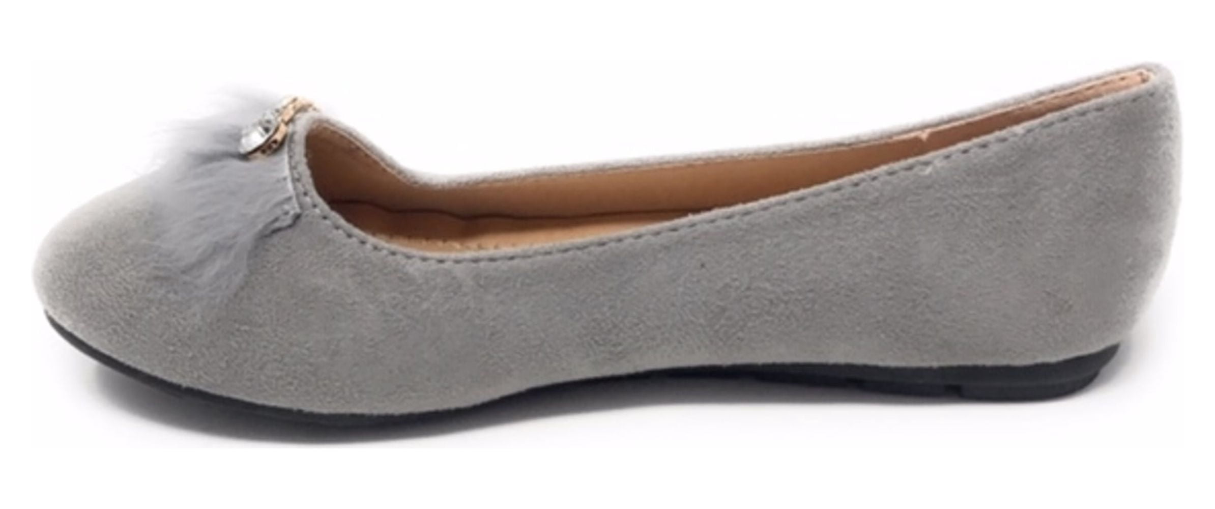 Victoria K Women's Faux Fur With Rhinestone Ballerina Flats