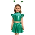 thumbnail image 6 of iiniim Girls 3 Pcs Alien Metallic Outfit Tops With A Line Skirt And Hair Hoop Set Rhinestones Green 14, 6 of 7