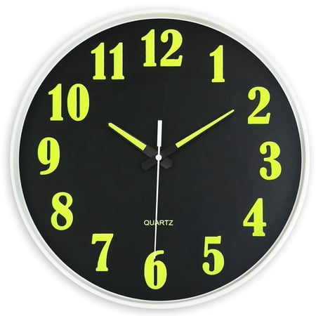 Glow in The Dark Wall Clock 10 Inch Modern Silent Wall Clocks Battery Operated Minimalist Luminous Wall Clock for Home Office Living Room Bedroom Decor