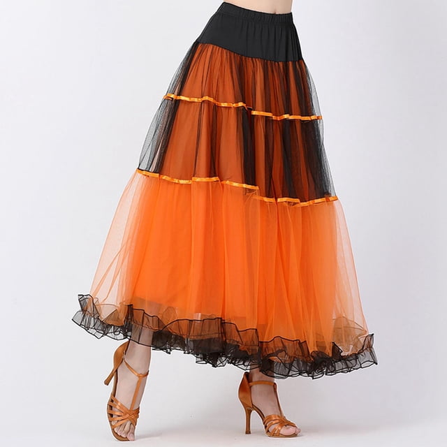 de baile de salón s con gradas de columpio largo para mujer Vestido con capas de ropa de baile Naranja Colcomx vestido de baile latino