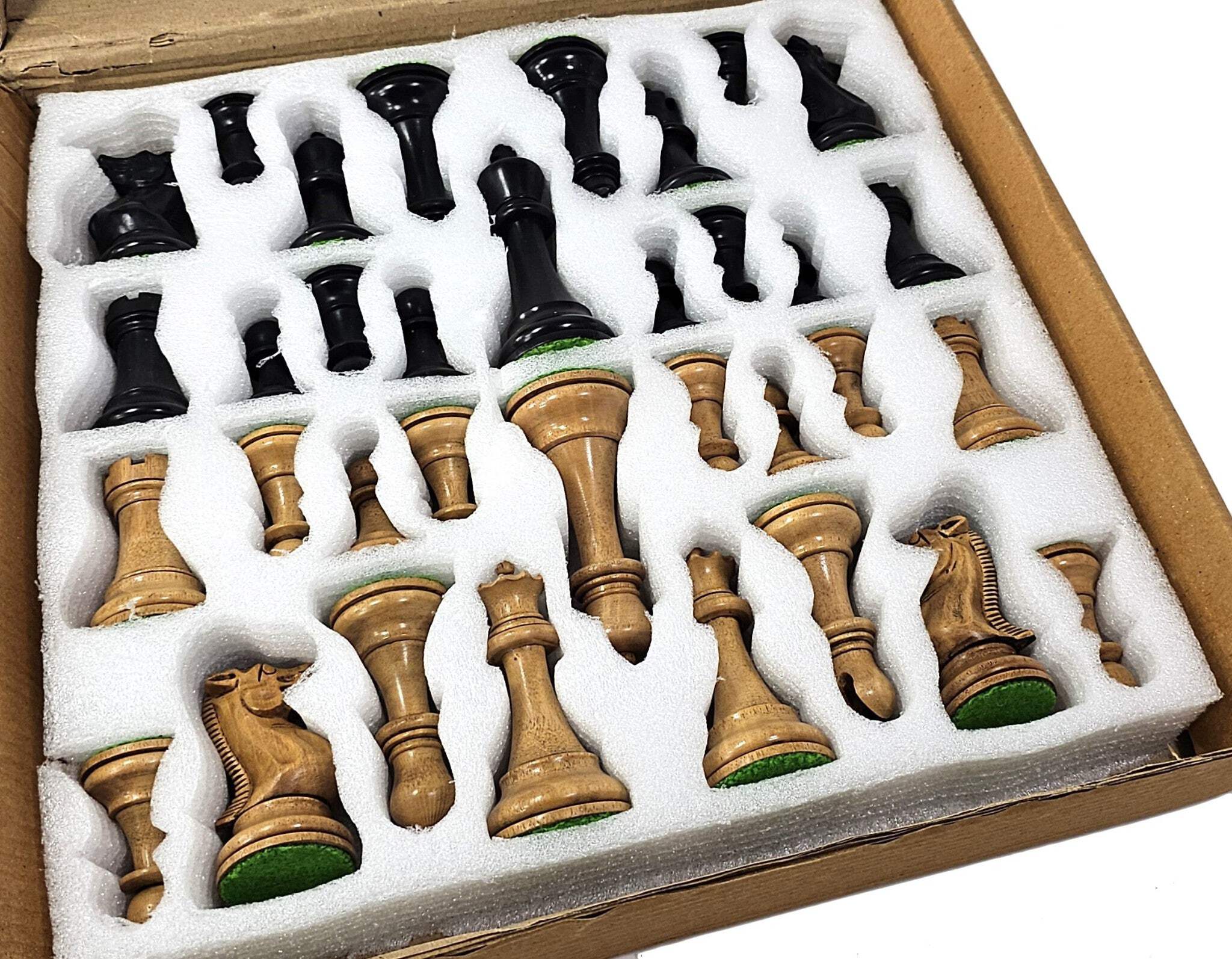 Black / Antiqued 3 3/4" Anderssen Staunton Wood Chess Set 18" Walnut Color Board