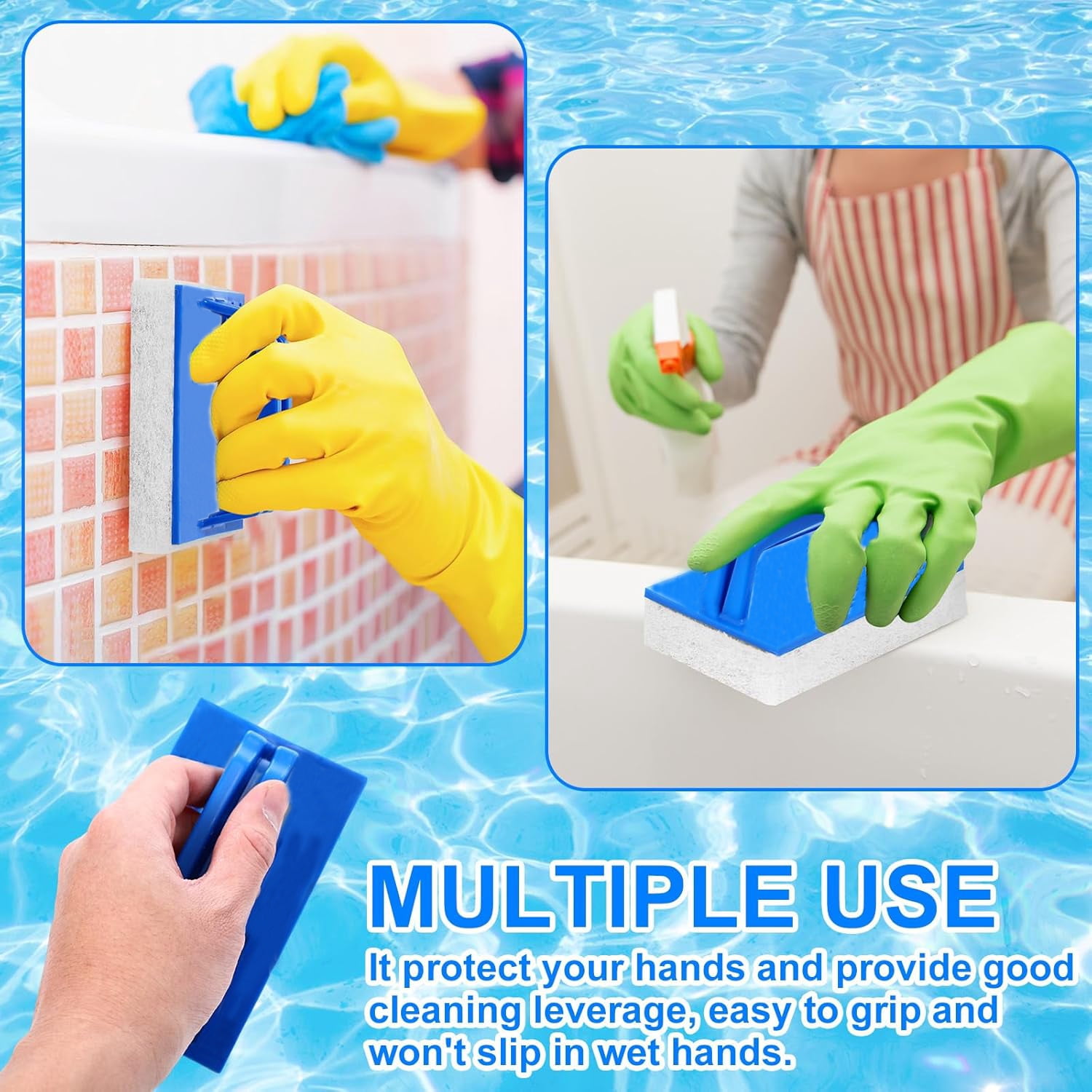 Katinyos 4 Pcs Swimming Pool Cleaning Kit, Pool Maintenance Kit with Pool Cleaning Brush Scrubbing Scouring Sponge Pad Skimmer Leaf Net and Aluminum Pole, for Above Ground Pools, Ponds, Hot Tubs