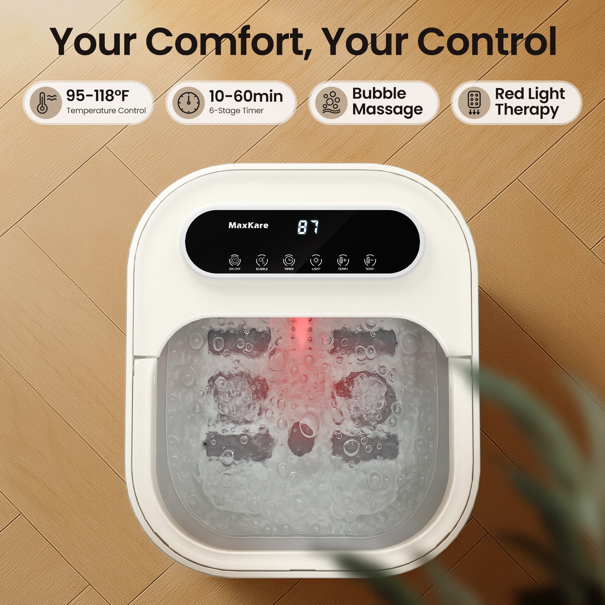 MaxKare Collapsible Foot Spa with Massager and Heat Bubbles Vibration 3 in 1, Foot Spa Bath, White
