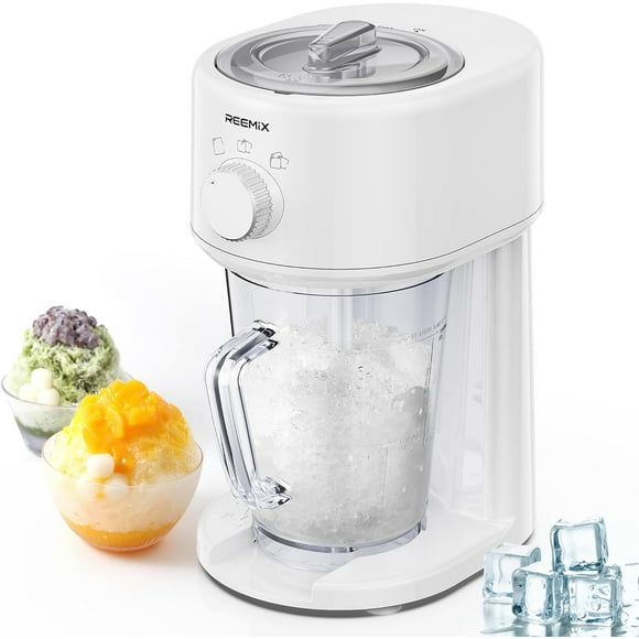 Shaved Ice Machine, Electric Ice Shaver and Snow Cone Machine with Large Capacity Storage, Portable Ice Crusher Ice Thickness Can be Adjusted (White)