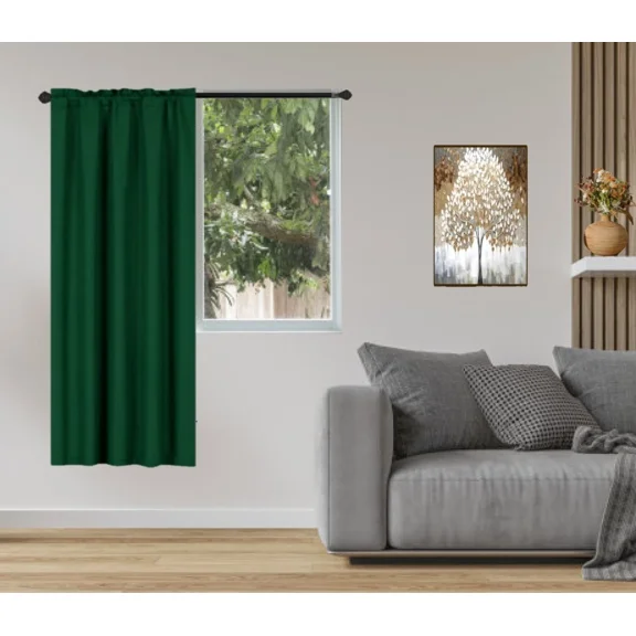 Gorgeous Home Linen 1-Piece 70% Blackout Rod Pocket Solid Window Curtain Panel With Lined Backing 35" X 63" R64 Hunter green