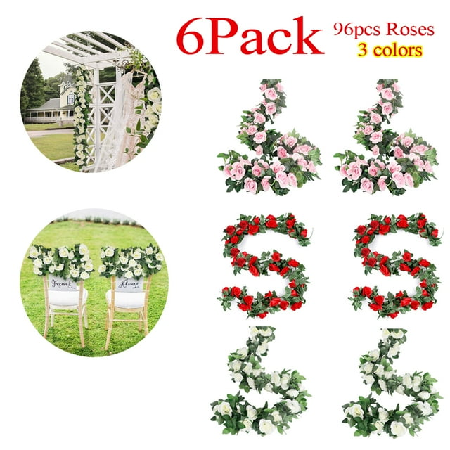Artificial Flowers Vines Fake Rose Garland with Greenerys for Wedding