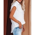 thumbnail image 4 of Single Breasted Blouse Button Front Pure Color Turn Down Collar Short Sleeved Blouse for Women Summer White M, 4 of 7