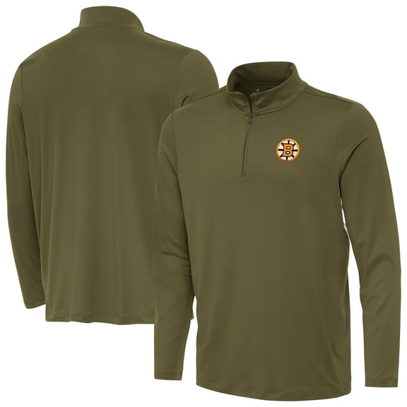 Men's Antigua Olive Boston Bruins Reprocess Quarter-Zip Pullover