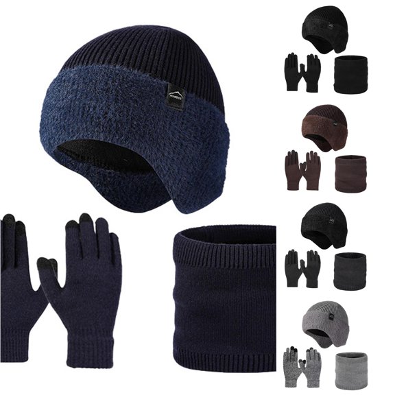HNMKIU Winter Knitted Scarf Hat Thermal Set For Cold Weather Outdoor Activities Daily Use Warm Cozy Knitwear Navy - One Size