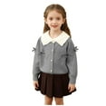 thumbnail image 2 of Conjuntos de blusas y camisas de cuello redondo y manga larga Cárdigan de lazo para niña Conjunto de suéter de punto Cárdigan para niña Conjunto de dos piezas Top y falda Top de poliéster para niños, 2 of 7