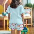 thumbnail image 3 of Uourmeti Girls Loungewear Suit Cute Axolotl Capybara Summer Outfit Cute Short Sleeve Top Elastic Waist Shorts Set with Pockets for Teen Youth Pajamas Suit, 3 of 5
