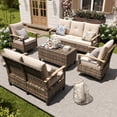 thumbnail image 6 of MRUAKA Outdoor Patio Furniture Sets, 7 Pieces Outdoor Conversation Set with Swivel Chairs, Wicker Rattan Outdoor Sectional Sofa Set with Storage Table, for Garden,Poolside,Backyard, Yellow&Khaki, 6 of 10