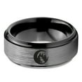 thumbnail image 2 of Tungsten Crescent Moon Howling Wolf Forest Trees Engraved Band Ring 8mm Men Women Comfort Fit Black Step Bevel Edge Brushed Gray Polished, 2 of 4