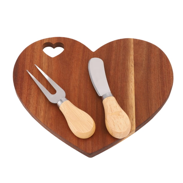 Plato Con Forma De Corazón, Tabla De Queso Y Tenedor Para Mantequilla, Juego De Cortador, Tabla De Pan De Charcutería De Madera, Plato Con Orificio Para Colgar Para Cocina