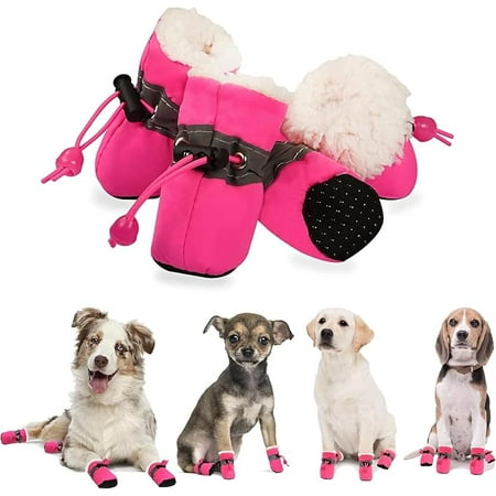 Dog Shoes for Winter  Dog Boots & Paw Protectors  Fleece Warm Snow Booties for Puppy with Reflective Strip Anti-Slip Rubber Sole for Small Medium Size Dogs