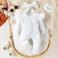 thumbnail image 5 of NOLDARES Newborn Baby Girl Clothes Jumpsuit Set Ruffle Romper Headband One-Piece Coming Home Outfits Fall Clothes,A1120-White, 5 of 9