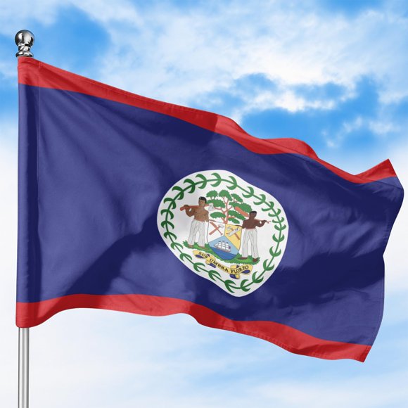 Belize Outdoor Flag (2x3ft) by DreamController - Durable, Fade-Resistant Polyester, Double-Stitched, Brass Grommets - HD Printed Central America Flag - Made in USA