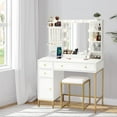 thumbnail image 2 of Ataucjin Vanity Desk with Mirror,Vanity Makeup Table with Chair & Charging Station, Dressing Table with Drawers & Storage Shelves,3 Lighting Modes,Vanity Table Set for Bedroom Dressing Room, 2 of 9