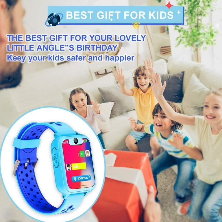 LNGOOR Kids Smartwatch, Kids GPS Tracker Watch Smart Watch Phone for Kids  SOS Camera Game Compatible with 2G T-Mobile (Blue)