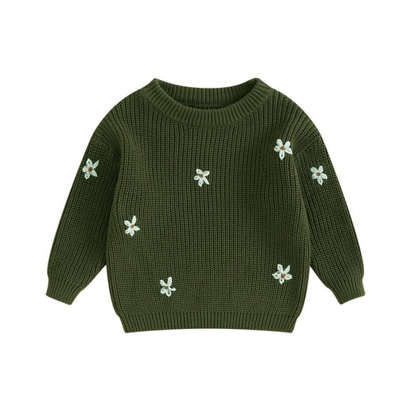 Elippeo Baby Girls Knitted Sweater 3M 6M 9M 12M 18M 24M 3Y 4Y 5Y Floral Embroidery Casual Warm Long Sleeve Pullovers Infant Knitwear for Toddler
