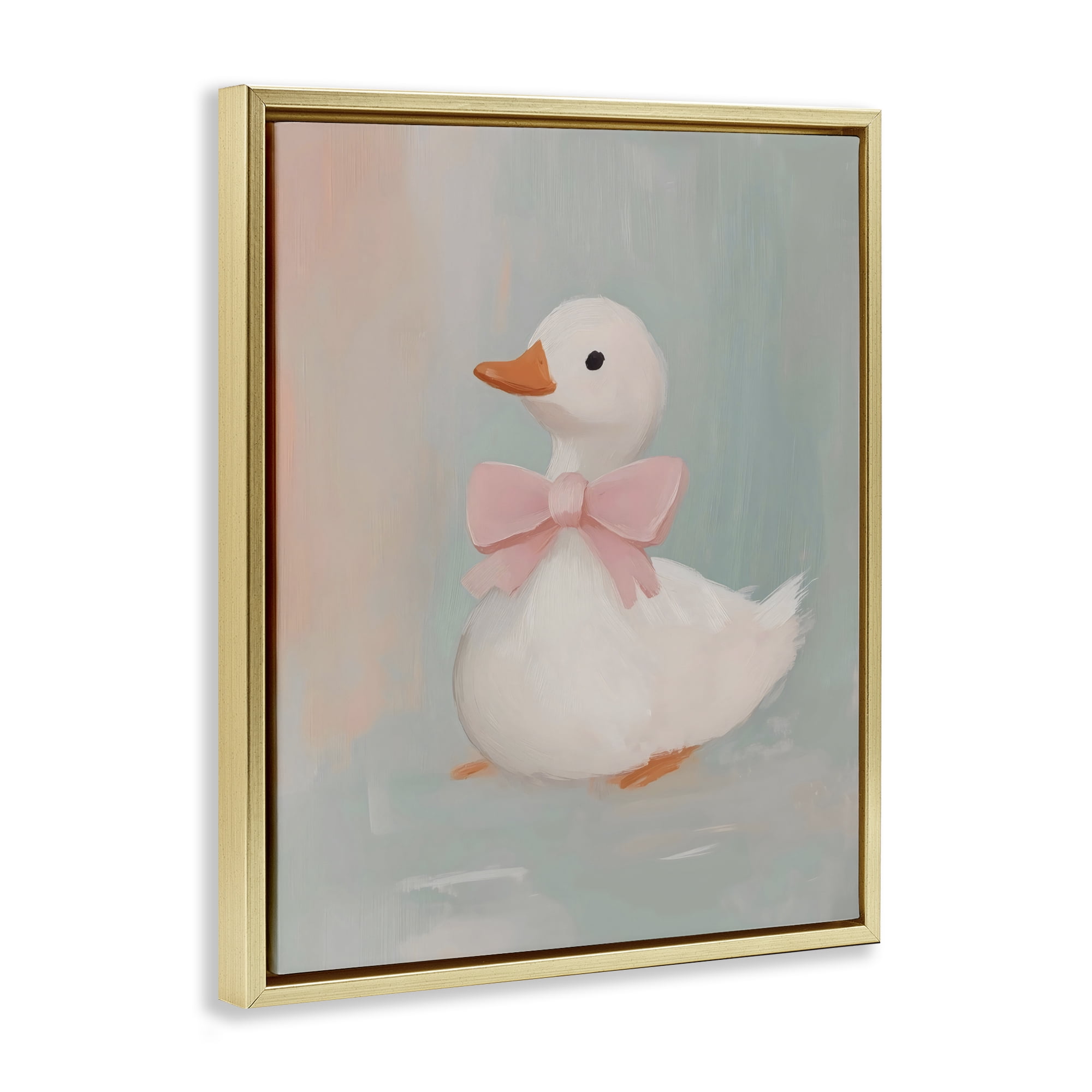 Stupell Industries Duckling Portrait with Bow Gold Framed Floater Canvas Wall Art, design by The Prints Vibe