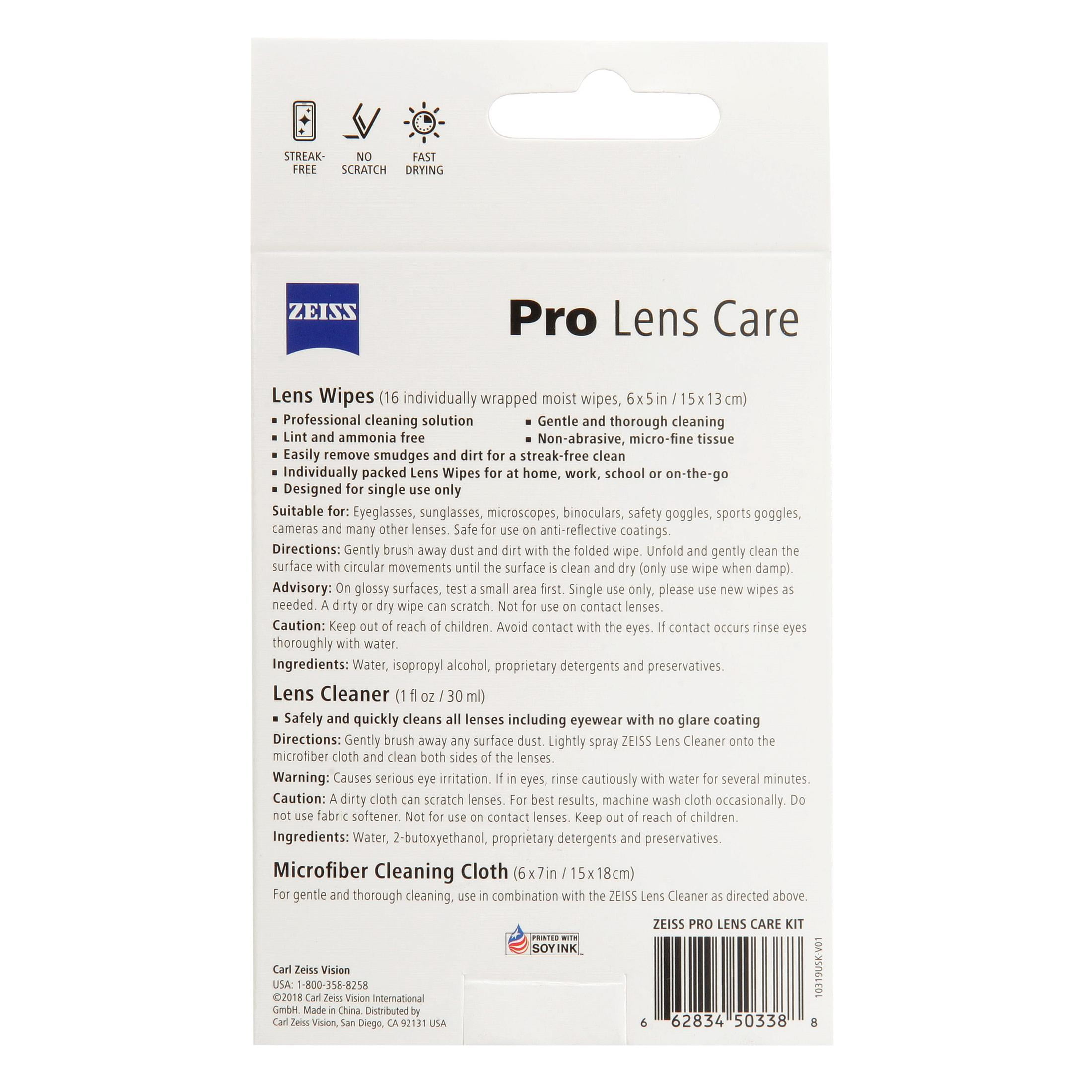 ZEISS Pro Lens Care Kit – Gentle and thorough cleaning , kit includes 1 oz ZEISS Lens Cleaner, Microfiber Cleaning Cloth and 16 lens wipes.
