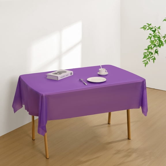 Mictong disposable rectangular tablecloth, 53.94 * 107.88 inch plastic tablecloth, party solid color tablecloth, suitable for heavy party events and holiday parties, Dark purple, 10 pieces