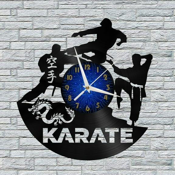 Karate Gym decoration Vinyl Wall Clock, Vinyl Record Clock Wall Art Silent & Non-ticking(12 inchs B)